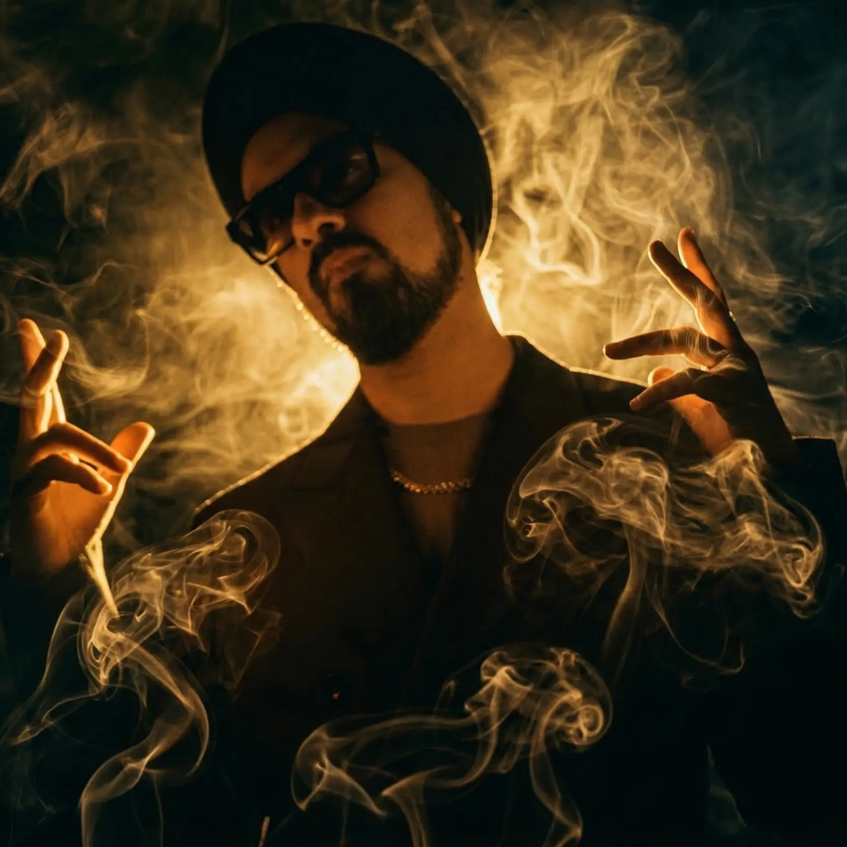 Stylised NeatInk artist artwork in amber smoke